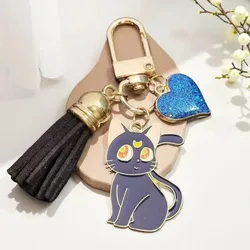 Moon Cat Anime Keychain Cartoon Cute Rabbit Butterfly Keyring Car Key Ring Chain Bag Charms Women Men Jewelry Gift Accessorie