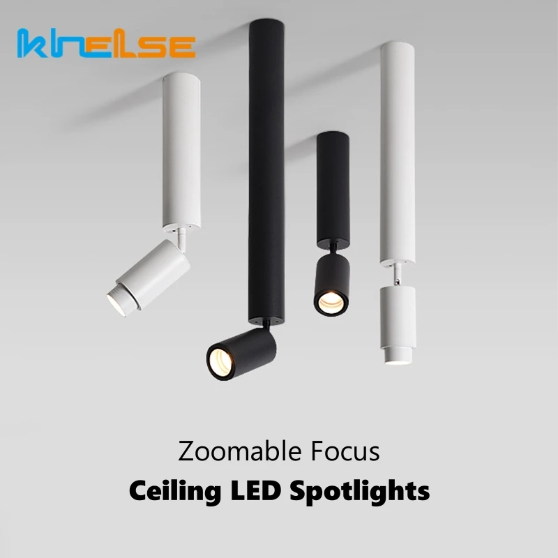 

Long Pole Adjustable Angle LED Spotlights 15-60 Degrees Zoomable Focus Restaurant Downlights Living Room Corridor Ceiling Lamp