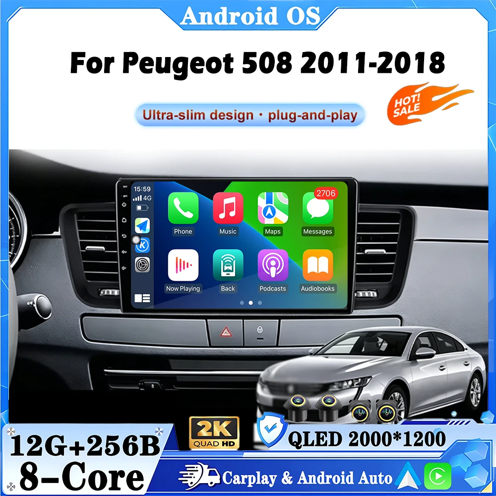 Android 16 Auto For Peugeot 508 2011-2018 Car Radio Multimedia Player Wireless Carplay Stereo GPS Navigation Tools BT