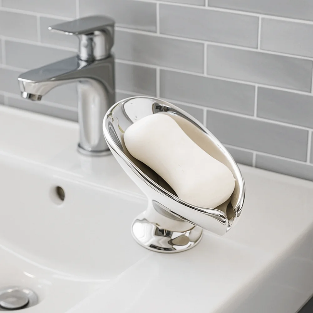 

Elegant Ceramic Self Draining Soap Holder Leaf Shape Gold Silver Soap Dish with Drain Holes Soap Tray Counter Tray