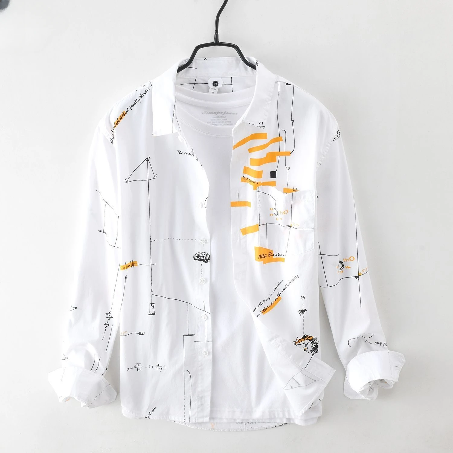 

Spring and autumn new style personalized fresh printed long sleeved shirt men casual breathable youth color matching loose shirt