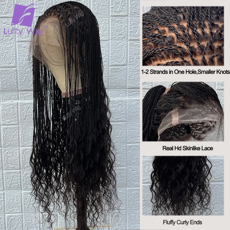 Microtwists Full Lace Human Hair Wigs Brazilian Remy Micro Twist Full Lace Wig Human Hair With Curly Ends Knotless Braid Wig