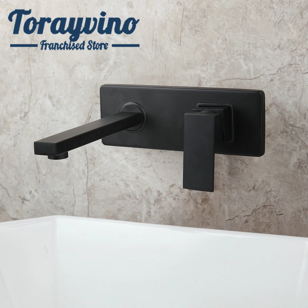 wall mounted bathroom sink tap torneira de banheiro Brass black Water column one handle faucet double hose Cold & Hot Water taps