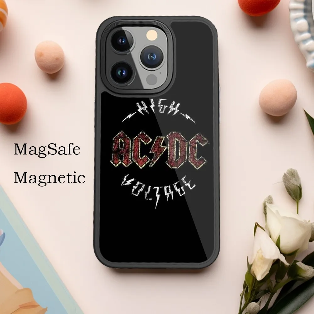 A-AC D-DC Band Phone Case For iPhone 15 14 13 12 11 Pro Max Plus Magnetic for Macsafe Cases Cover