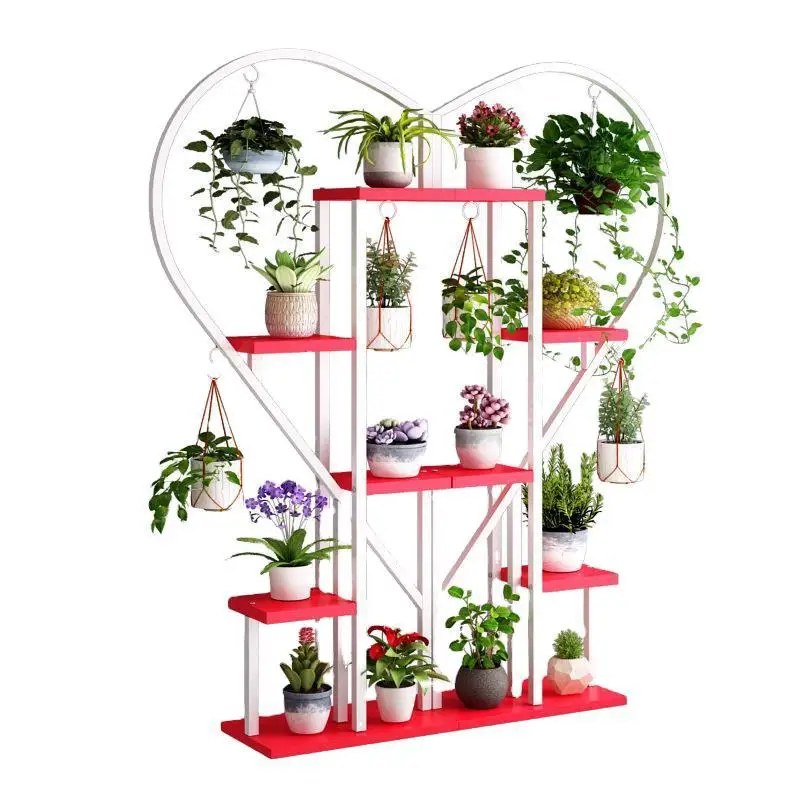 6-Tier Metal Half Heart Shape Ladder Creative Indoor Plant and Flower Stand with Brown Rack for Garden Usepromote sales