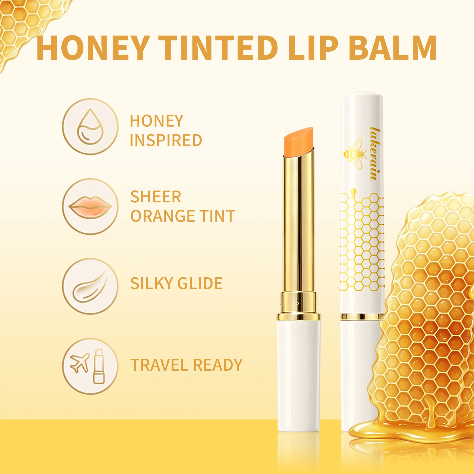 Honey Tinted Lip Balm Rich in Honey Extract Deeply Nourishing Moisturizing Lightweight Non Greasy Reduce Lip Wrinkles Lipstick