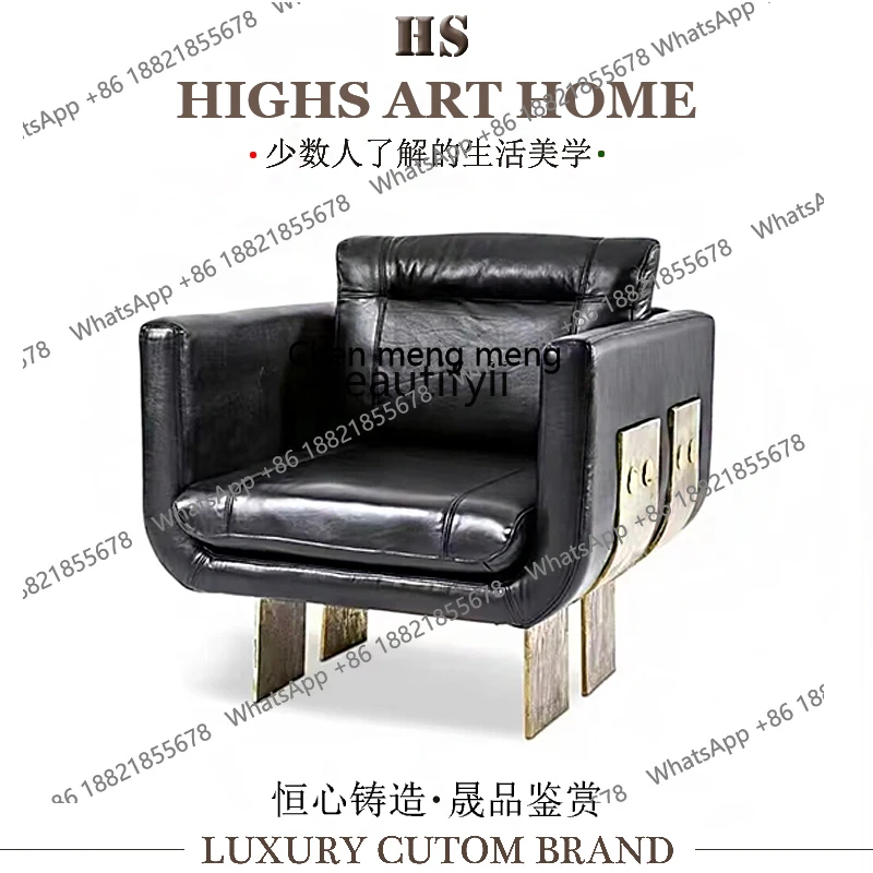 Итальянский легкий роскошный стул для отдыха, высококачественный кожаный диван из нержавеющей стали, кресло для виллы, роскошный дизайнерский стул для гостиной, один стул H