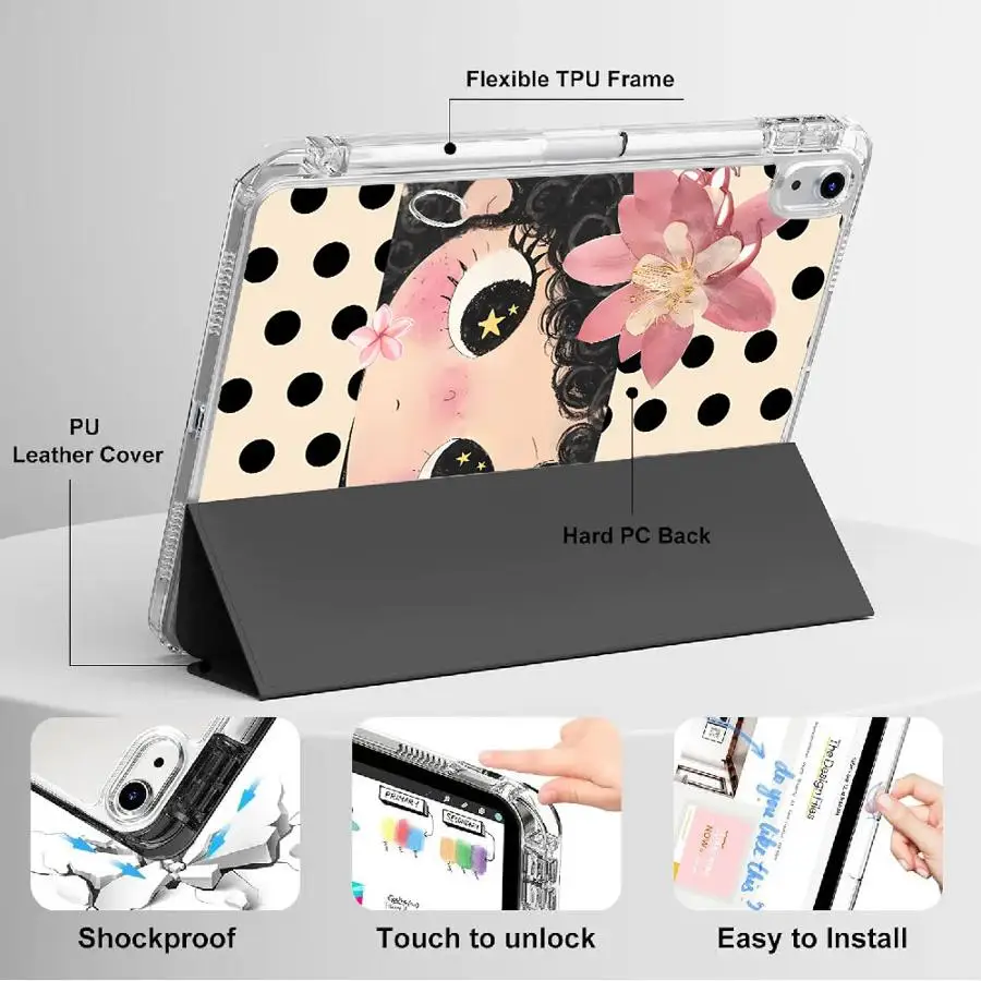 

Tablet Case For iPad Pro 2025 Air 4 5 M3 M2 M4 11inch 11th 10th 9th 8th 7th 12.9inch Mini 6 7 Holder Cover Y-Fold Polka Dot Girl