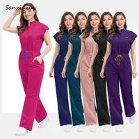 Traje Quirúrgico Multicolor de una Pieza, Uniforme Médico para Doctor y Enfermera, Manga Corta con Bolsillo, Ropa de Trabajo para Hospital Veterinario
