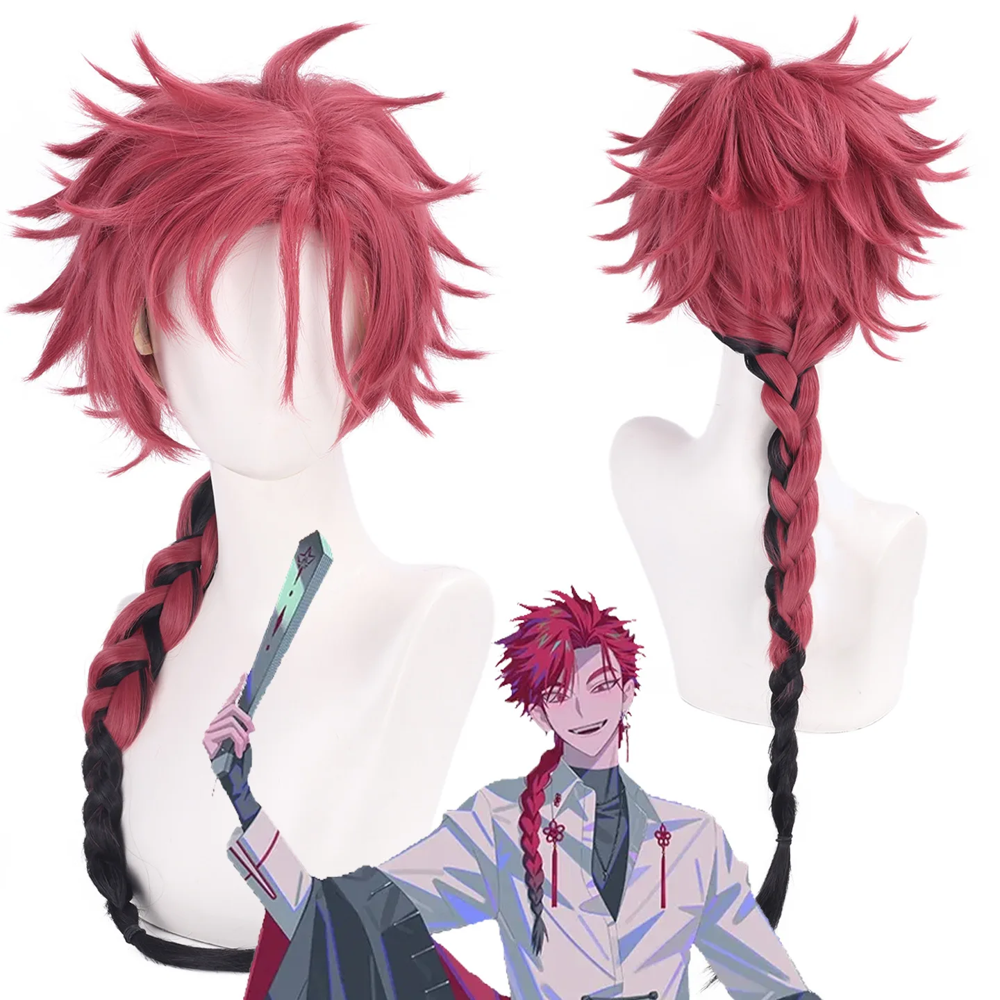 

Vein Cosplay Wig Anime Link Click Cos Red Gradient Braid Hair Heat Resistant Synthetic Hair Halloween Wigs