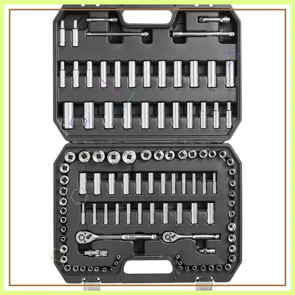 

1/4" & 3/8" Drive Socket Set, 106-Piece SAE/Metric Tool Kit with Deep & Standard Sockets, Storage Case