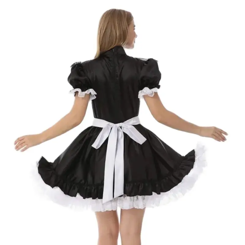 French Sexy Adult Customized Paedophilic Cross Dressing Girl Black and White Splice High Collar V-line Pleated Lace