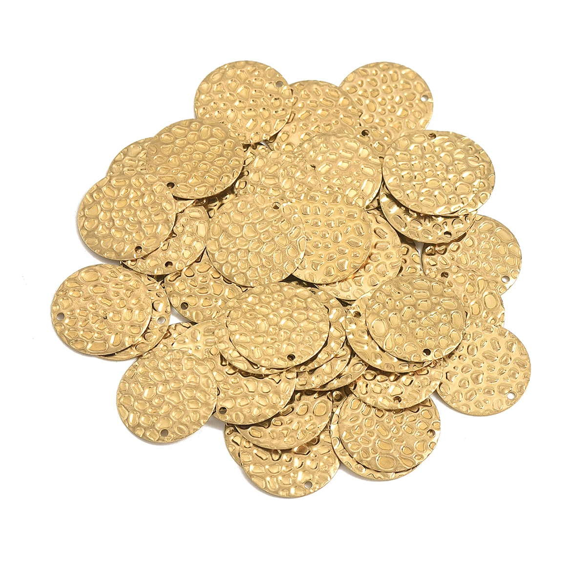 30pcs Brass Single Hole Double-Sided Embossed Circular Pendant