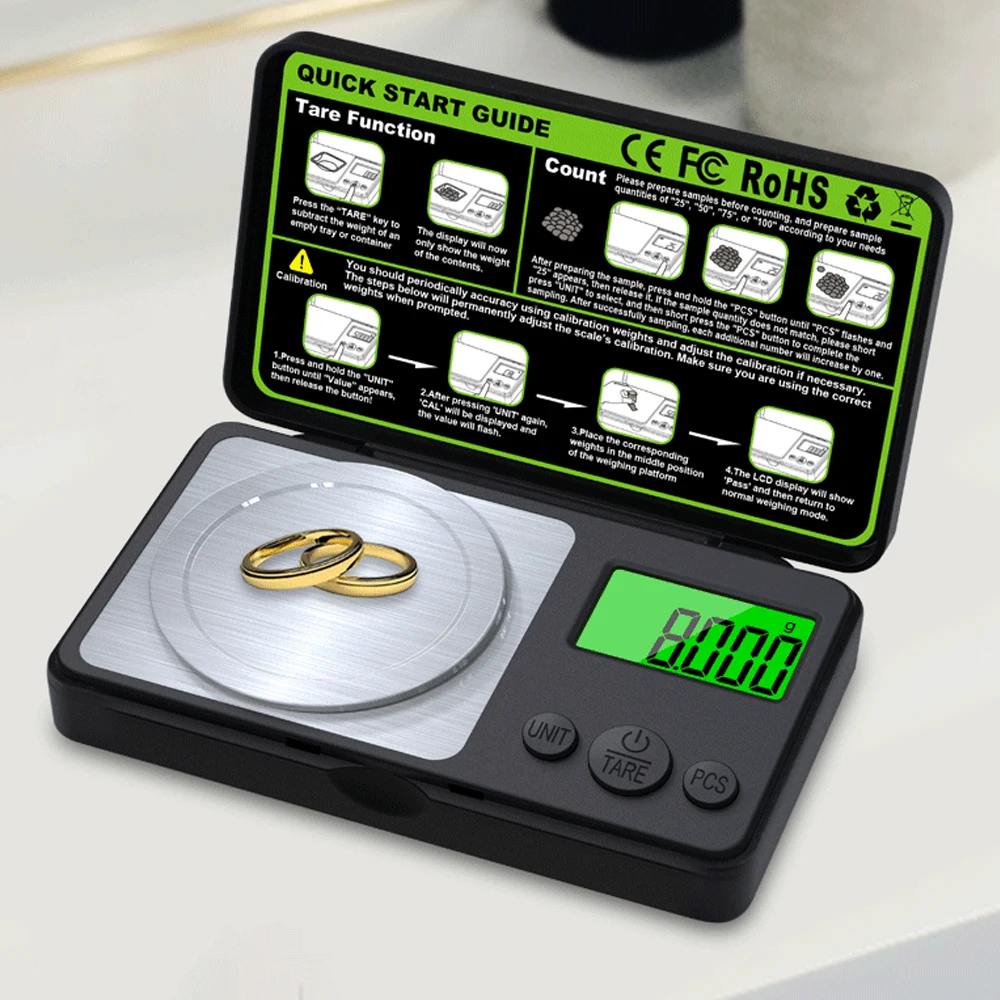 Mini Jewelry Scale 100g/ 0.001g Electronic Stainless Steel Digital Pocket Scale Milligram Balance Kitchen Scale Weighing Tool