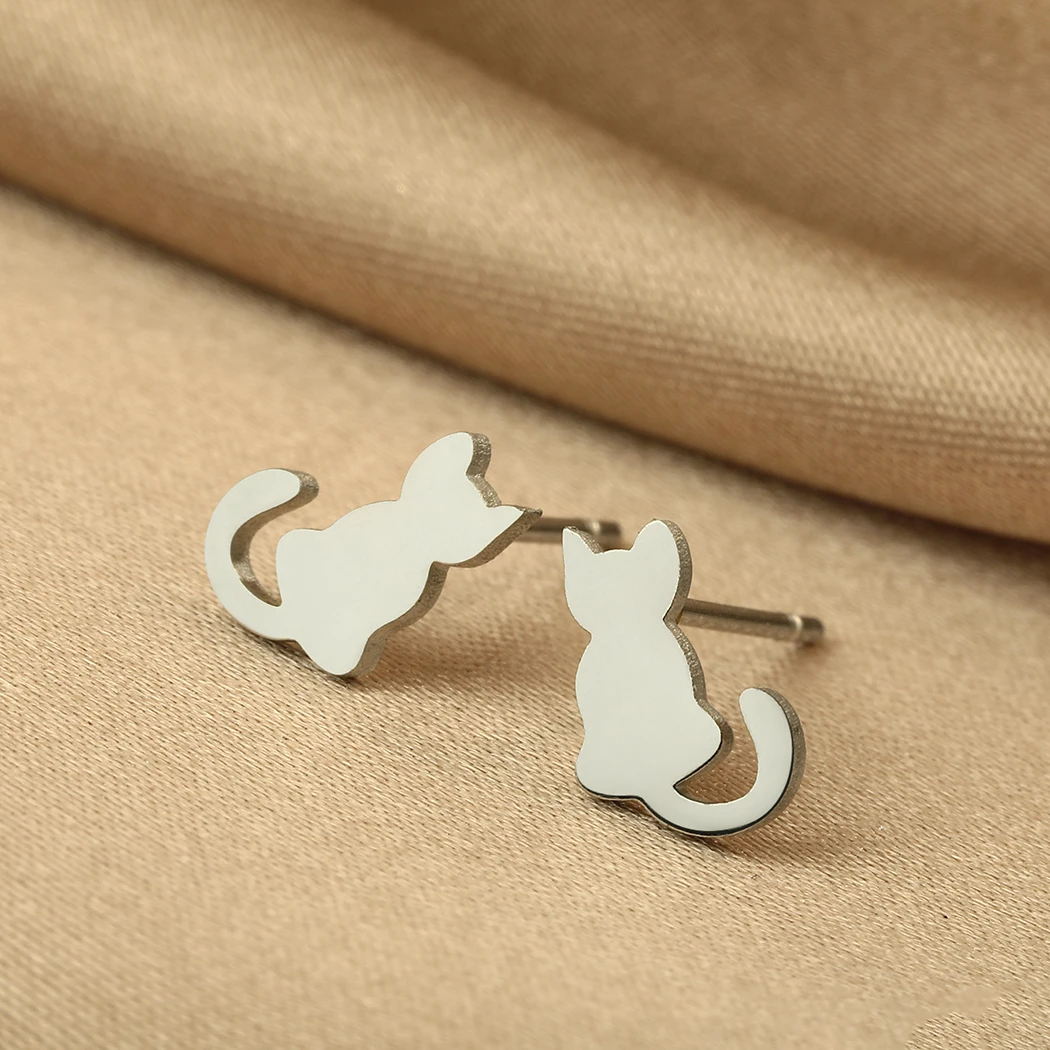 CHENGXUN Stainless Steel Studs Stocking Stuffers Cat Stud Earrings Funny Gift For Kids for Men and Women