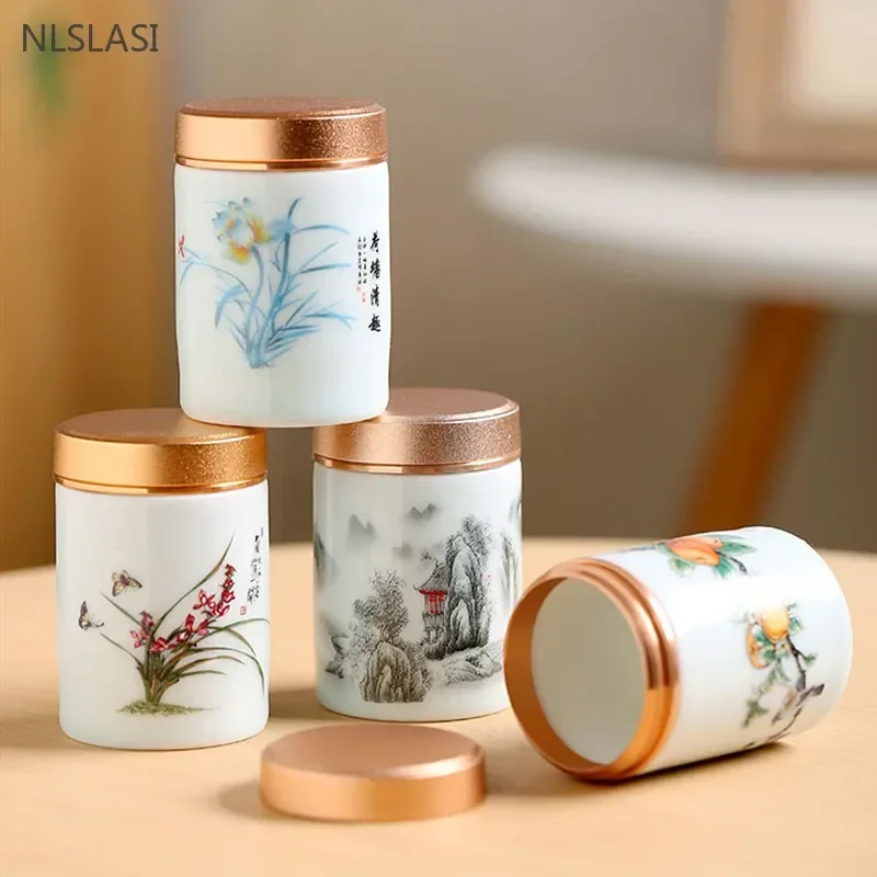 60/130ml Handmade Ceramic Spice Jar Sealed Candy Storage Tank with Cover Ceramic Coffee Containers Portable Travel Tea Box