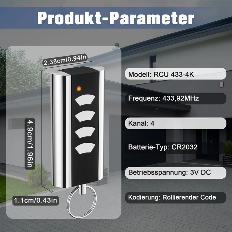 รีโมทคอนโทรลสําหรับ Normstahl Entrematic RCU 433-4K,RCU 433-2K,EA433 2 กม.,433.92 Rolling Code รีโมทคอนโทรลโรงรถ