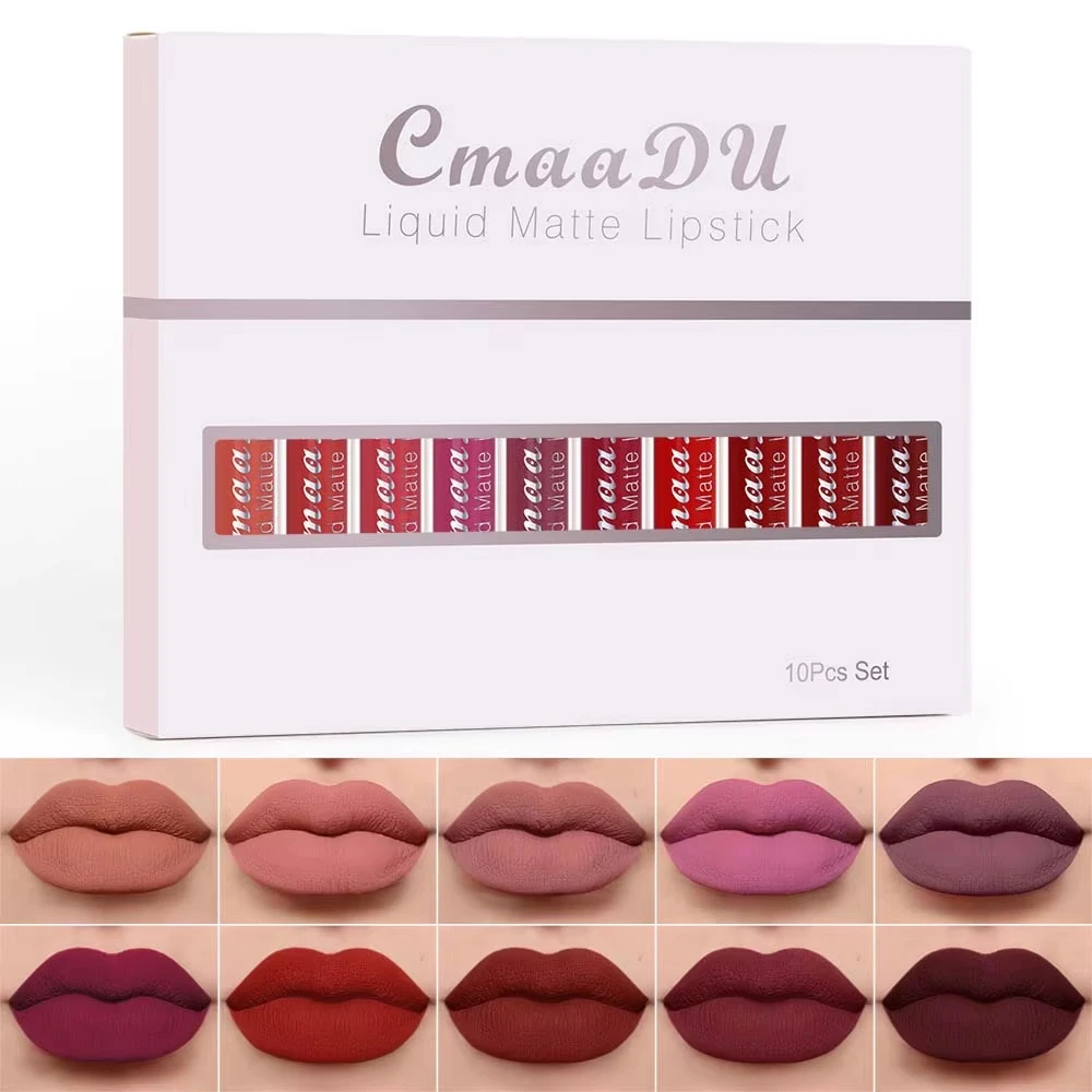 10pcs/Set High Pigment Liquid Matte Lipstick Collection 10 Colors Waterproof Long-Lasting Lip Makeup Glossy Lip Gloss Set - view 4