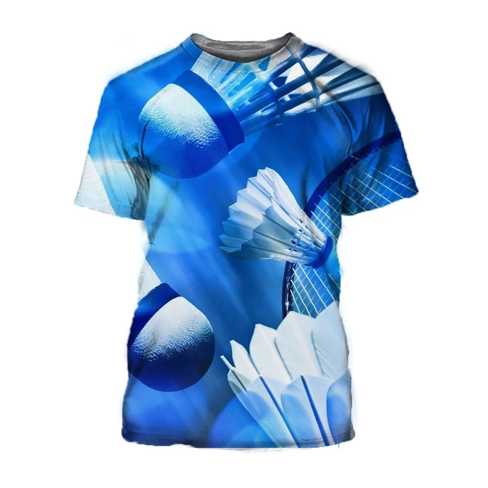 Latest Popular Sports Badminton Series Image Printed T-shirt for Men Cool Fun Creative Round Neck Fashion Plus Size Top