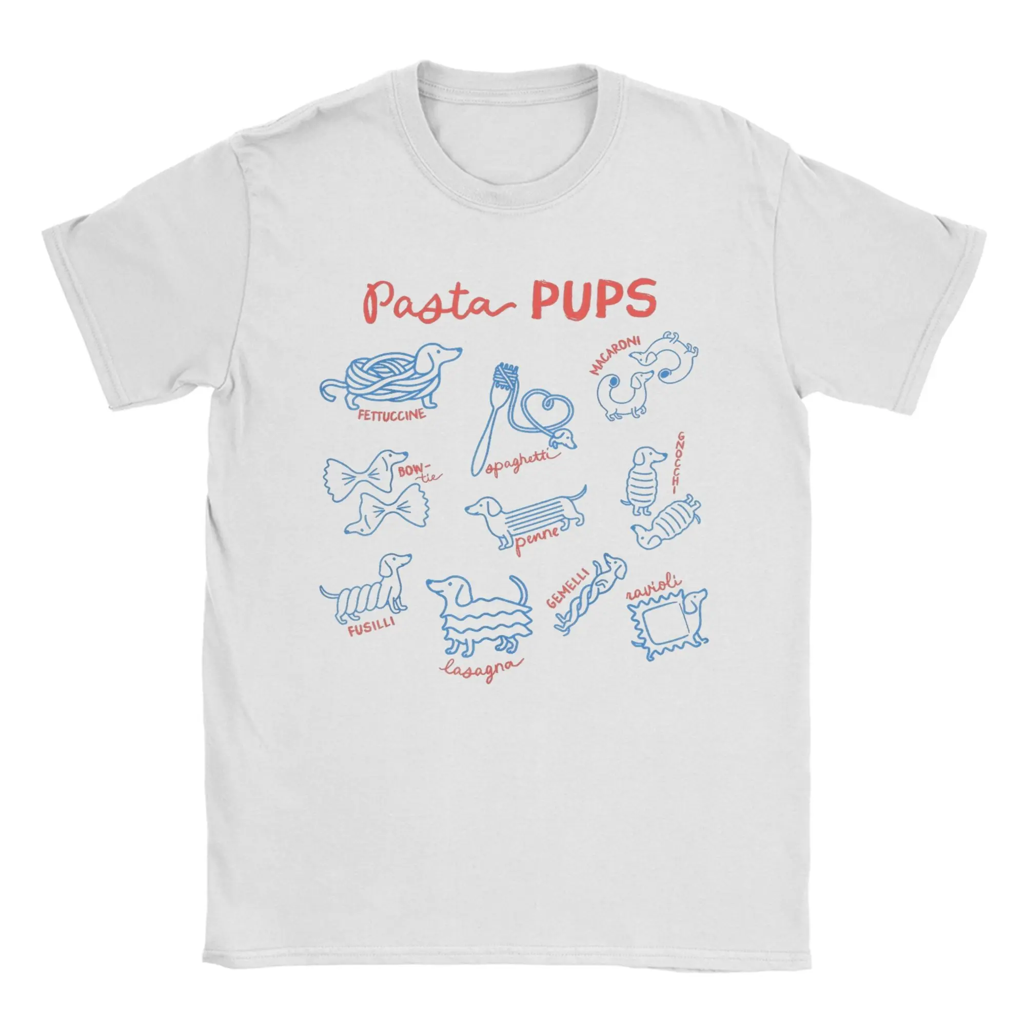 Streetwear Italian Cuisine Pasta Pups Dachshund Foodie Meme T Shirt Men's Round Neck Short Sleeve Tops Shirts  Cotton Tops