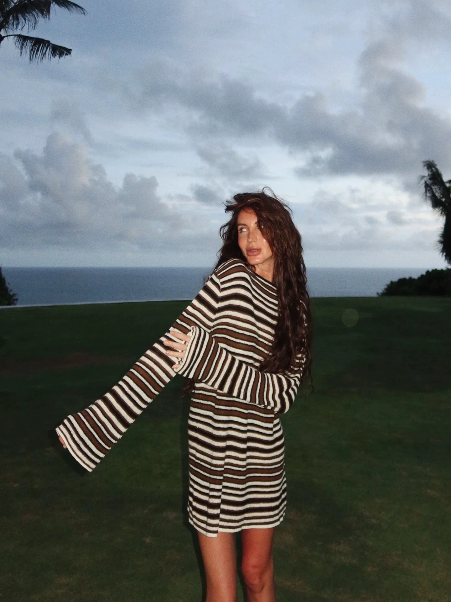 

Slimming Effect Long Sleeve Striped T-Shirt Dress for Women Australian Style Base Shirt Top Comfortable Breathable Summer Wear