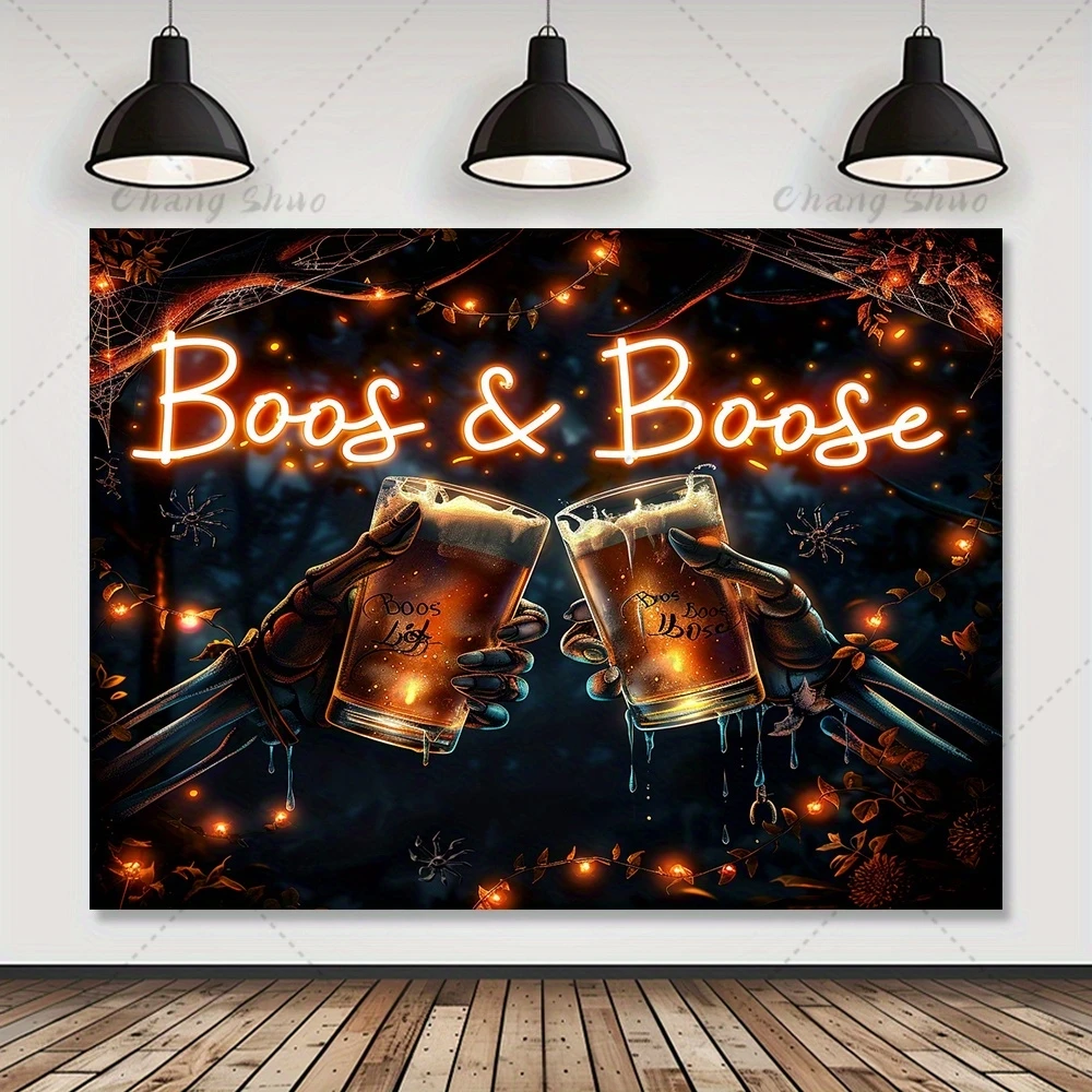 Halloween Theme BOOS Backdrop Skeleton Bonfire Party Photography Background Children Adults Birthday Home Wall Decor Banners