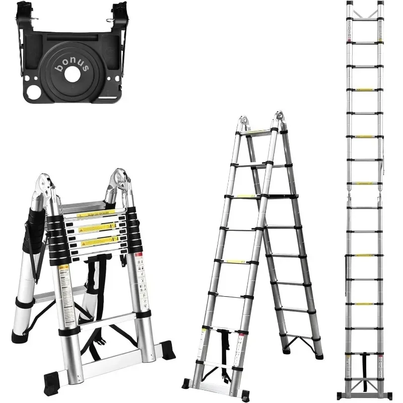 Telescoping Ladder A Frame, 16.5FT Aluminum Telescopic Ladders 330lbs Capacity, Compact, RV Extension, for Household, Outdoor