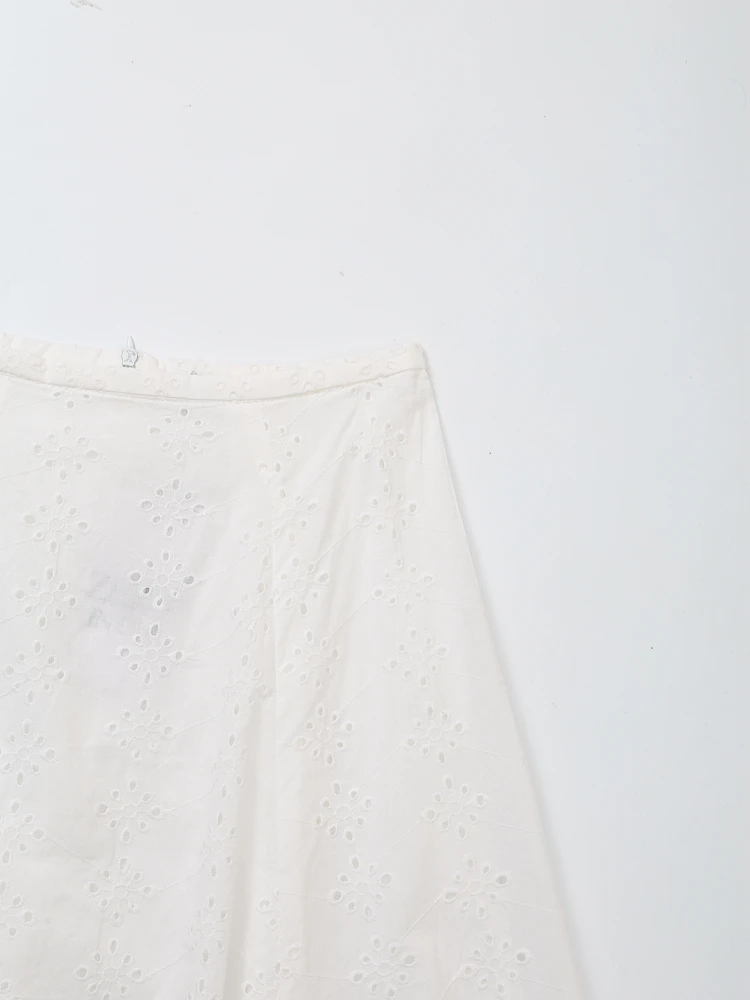 Cutwork broderie 2 pièces ensembles femmes tenue d'été noeud papillon chemise à manches courtes et jupe midi élégant décontracté ensemble de co ord blanc