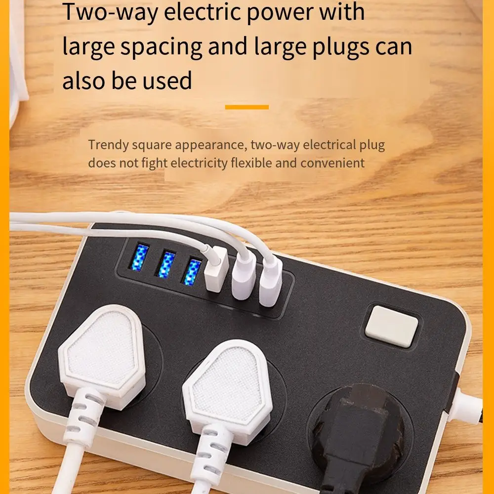 UK EU US Outlet Power Strip Universal Plug 3-Outlets Surge-Protected Power Strip 6 USB Ports 2m Extension Cord