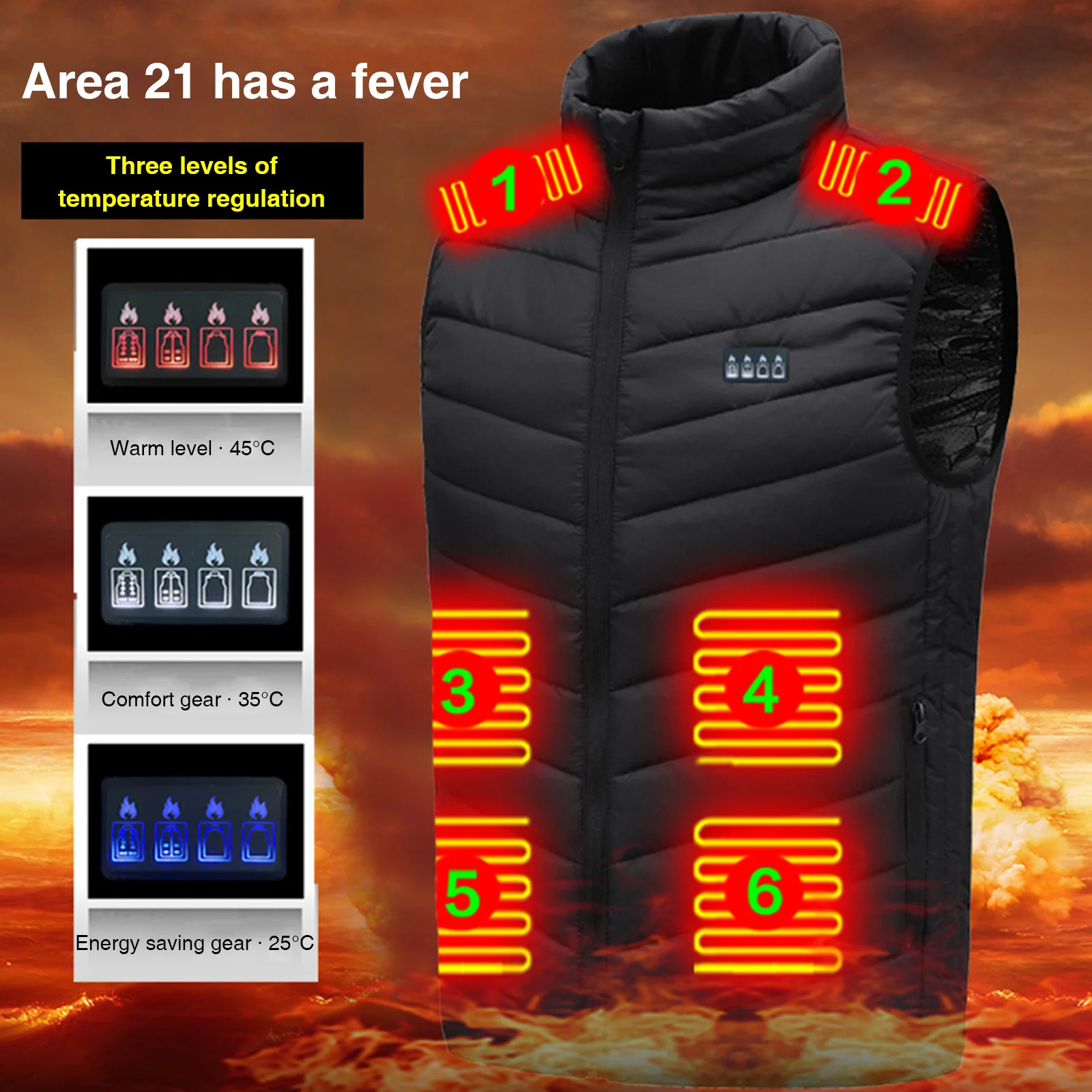 Picture 4: 21 Area Heated Vest Thermal Warm Waistcoat Electric Heating Jacket (Black 5XL)