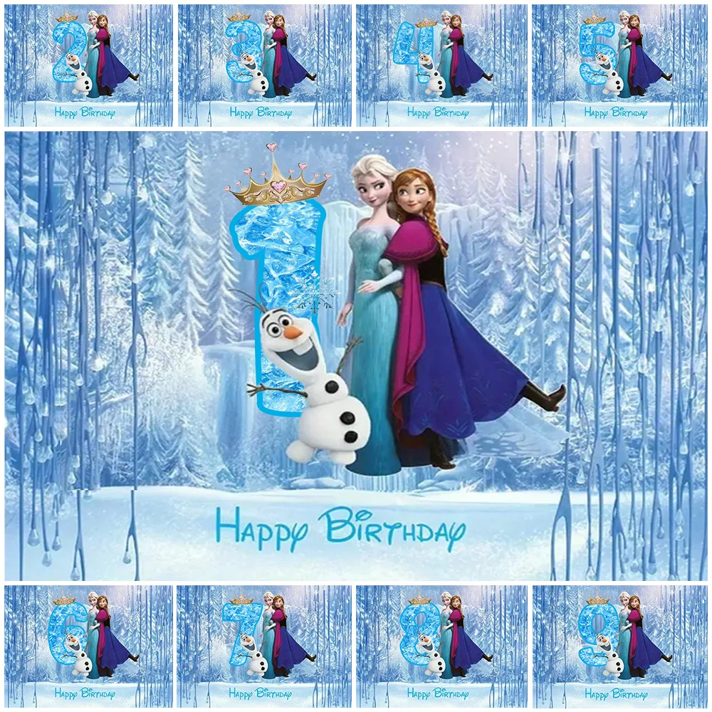 

Disney Frozen Theme Elsa And Anna Princess Backdrop Winter Ice Snowflake Customized Number Birthday Party Background Girl Gifts