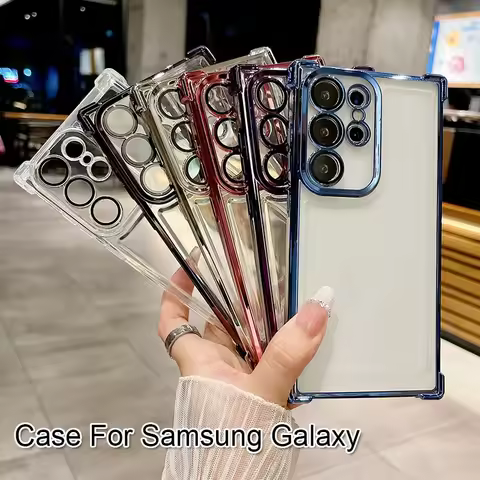 Transparent Phone Case For Samsung Galaxy S25 Ultra S24 S23 S22 S21 A15 A52 A53 A54 A55 Electroplating Anti fall Back Cover
