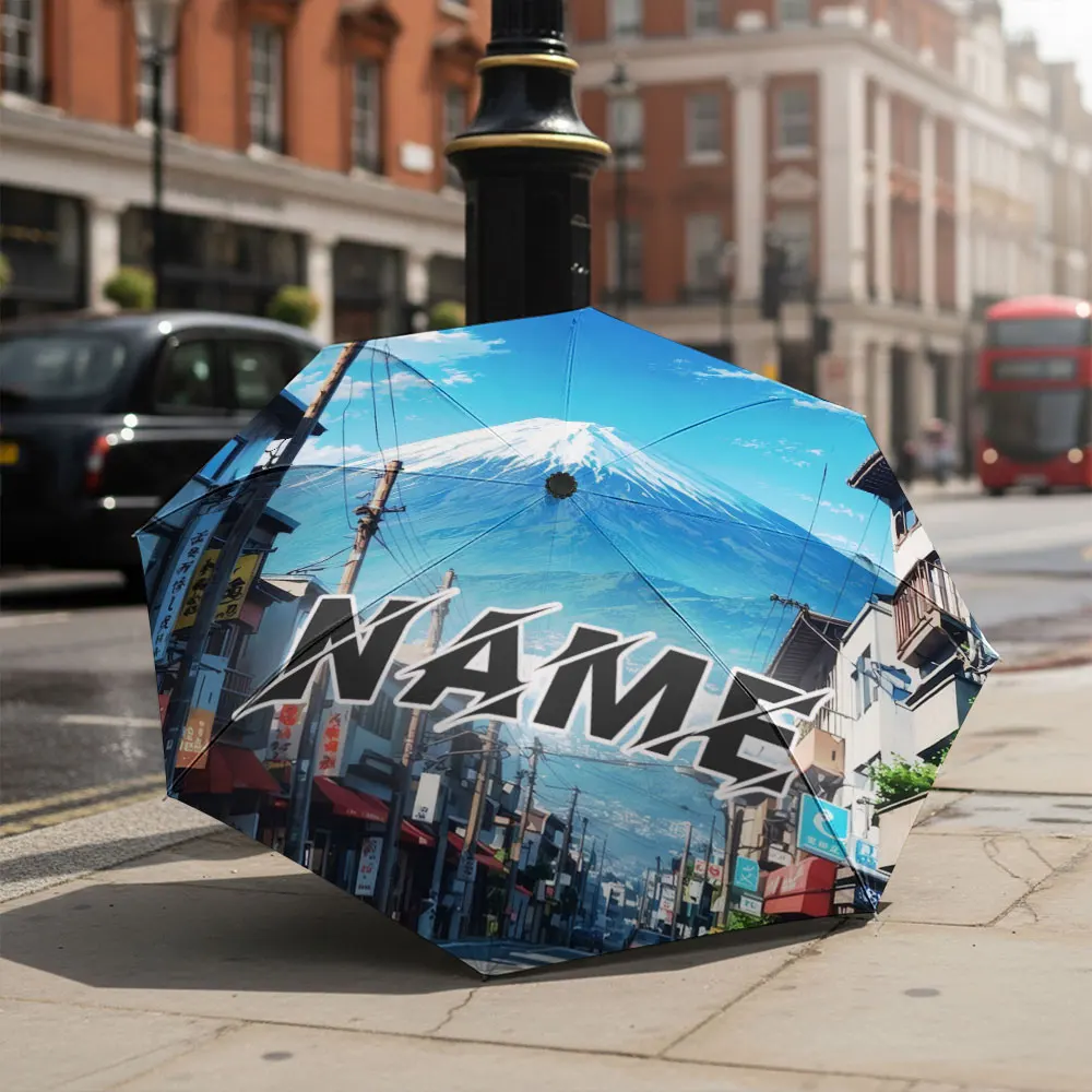 Custom Name umbrella, Japanese Street Scene Umbrella with Mountain View Fashion Fashion Folding Umbrella for Daily Use, Gift