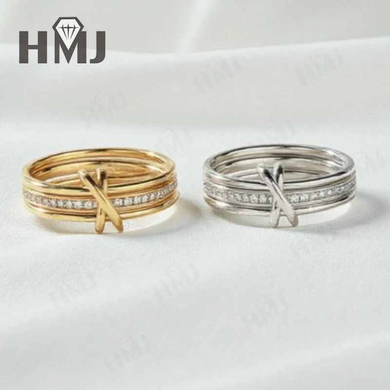 

Трехслойное штабелируемое кольцо в форме X с круглым муассанитом диаметром 1 мм, посеребренное белое желтое золото 925 пробы для помолвки, ювелирные изделия из рыбьей ловли