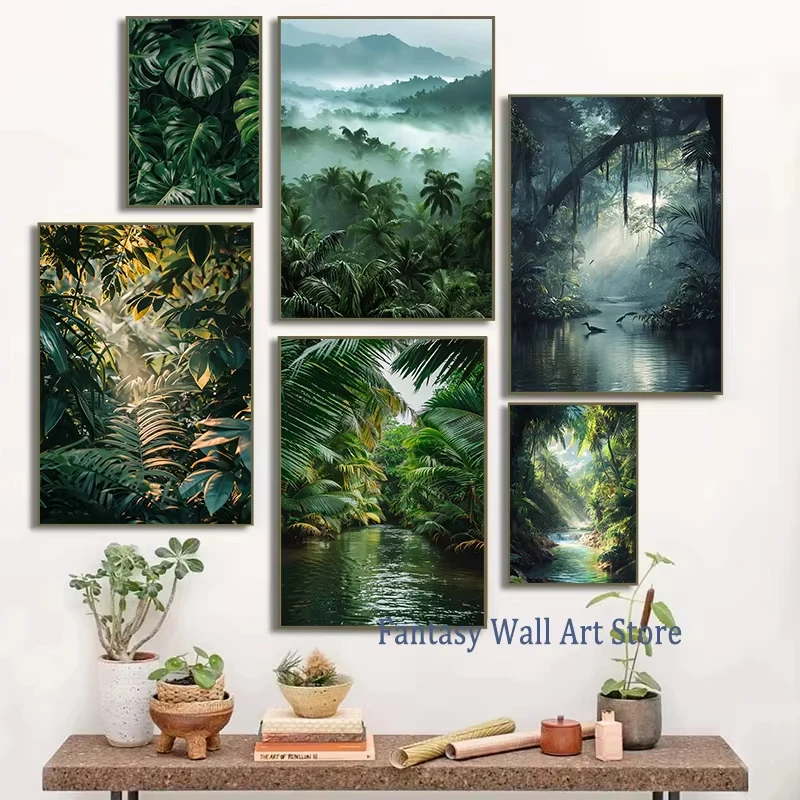 Natural Landscape Rainforest Forest View Wall Decor Natural Wild Animals Art Print Home Room Rainforest Seascape Canvas Painting