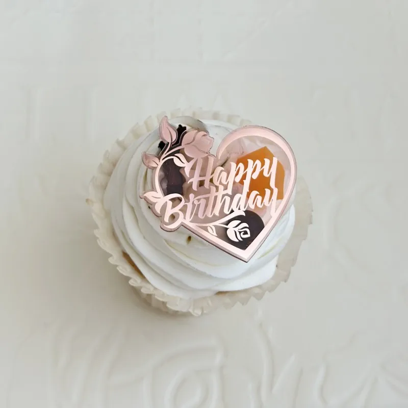 Laser Print Happy Birthday Cake Toppers Gold Love Acrylic Mother's Day Party CupcakeTopper Baby Shower Gift Dessert Decoration