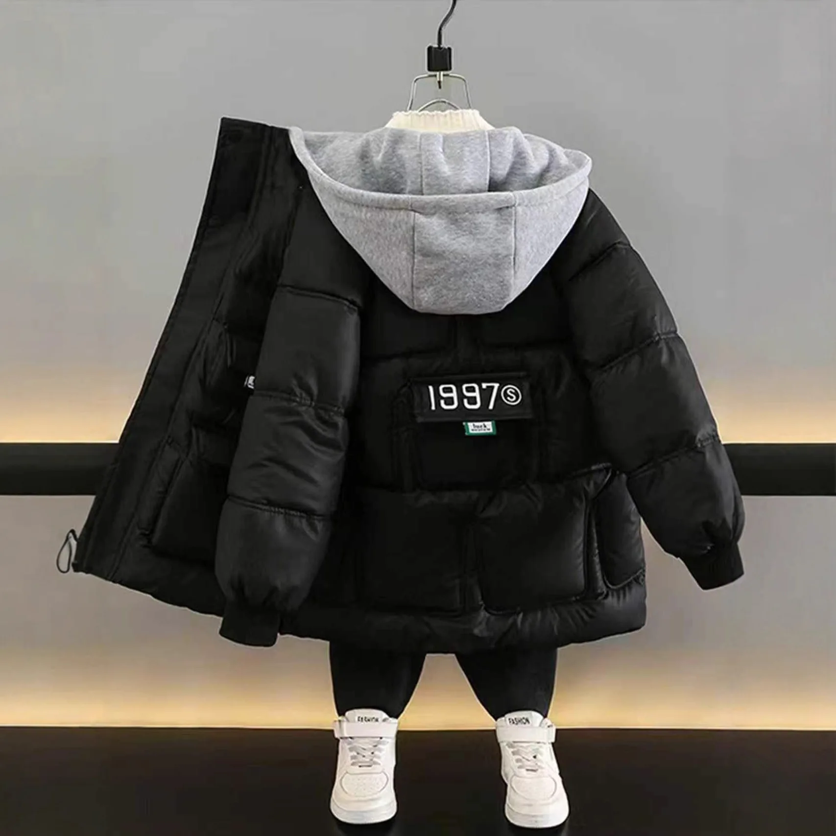 

2025 Autumn Winter Fashion Retro Kids Puffer Warm Jacket, Long Hooded Warm 4 To 12 Years Boys Coat, Kids Windproof Outerwear