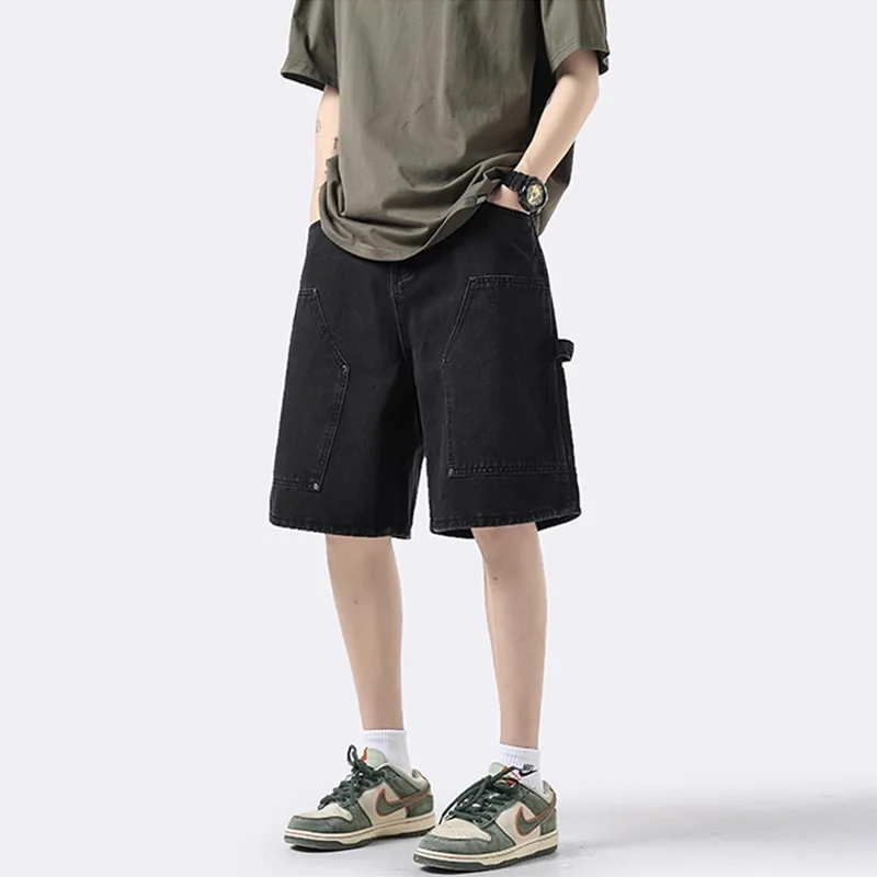 Pantalones cortos de mezclilla holgados para hombre, ropa de calle de gran tamaño, Hip Hop, moda coreana, ropa Kpop Vintage, azul, Y2k, Verano