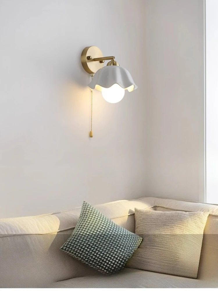 Vintage Wall Light French Bedroom Bedlight Full Copper Strip Cable Switch Corridor Living Room TV Background Wall Light