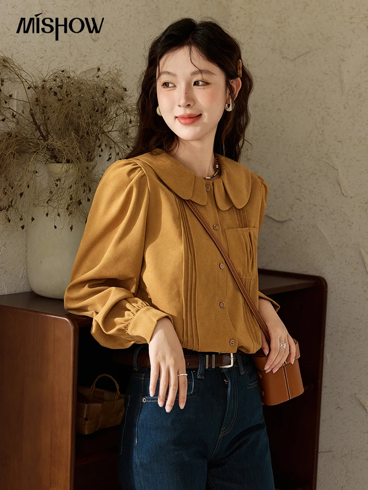 MISHOW Autumn Doll Collar Temperament Shirt for Women 2024 Solid Single Breasted Tops Long Sleeve Shirt Office Lady MXD43C0325