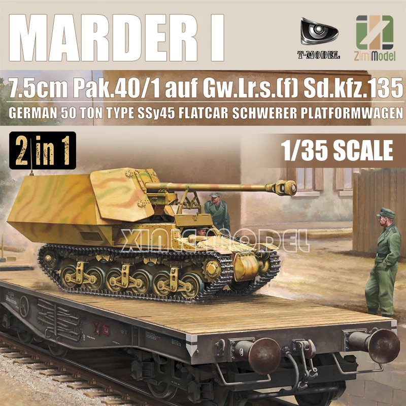 

ZIMI ZM35075 7.5см PAK.40/1 auf.Gw.Lr s. (f) Sd. Kfz.135 Marder I немецкий 50-тонный тип SSy45 Flatcar Schwerer Platformwagen 1/35
