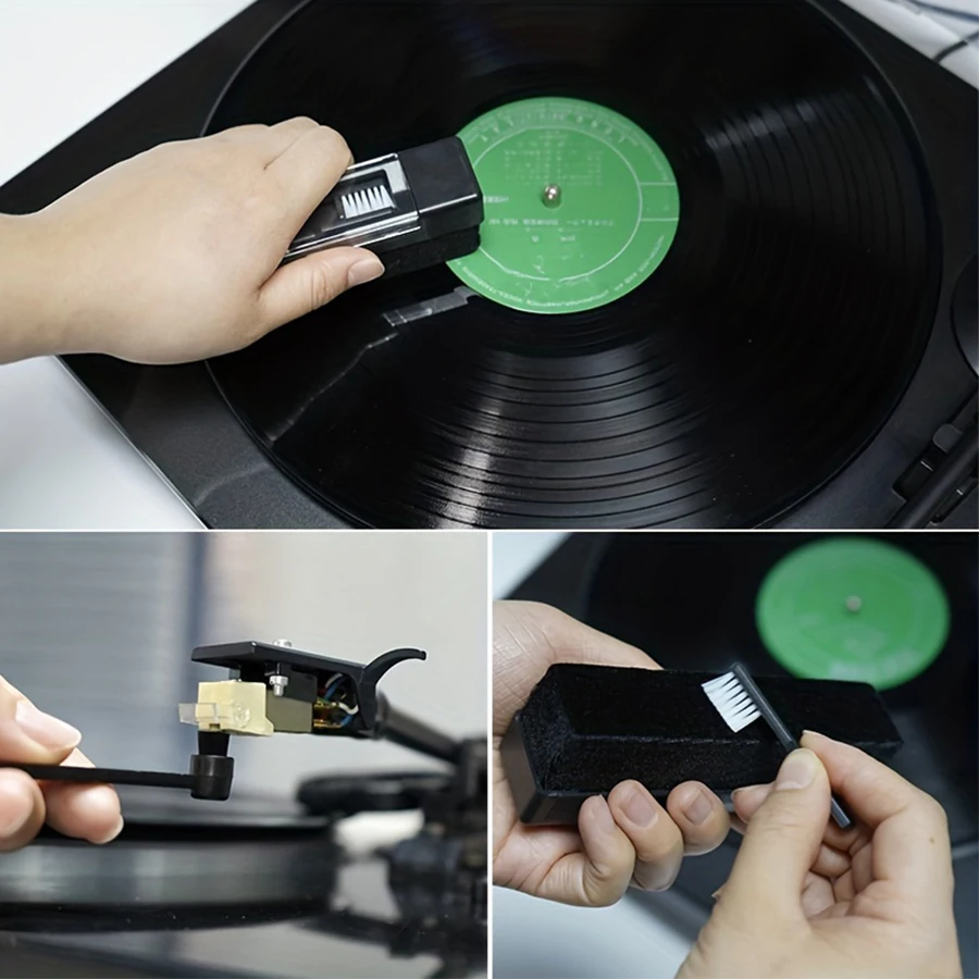 Kit de limpieza de discos de vinilo de 3 piezas, kit de cepillos de limpieza para discos de vinilo, kit de cepillos de limpieza para tocadiscos, cepillo de limpieza para tocadiscos para eliminar el polvo de reproductores de CD/DVD, suministros y herramien