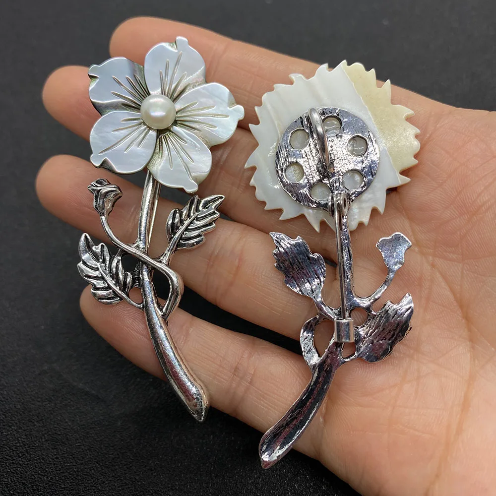 Natural Freshwater Shell Necklace Pendant Flower Shape Brooch  Mother of Pearl   Charm DIY Jewelry Accessories image 5