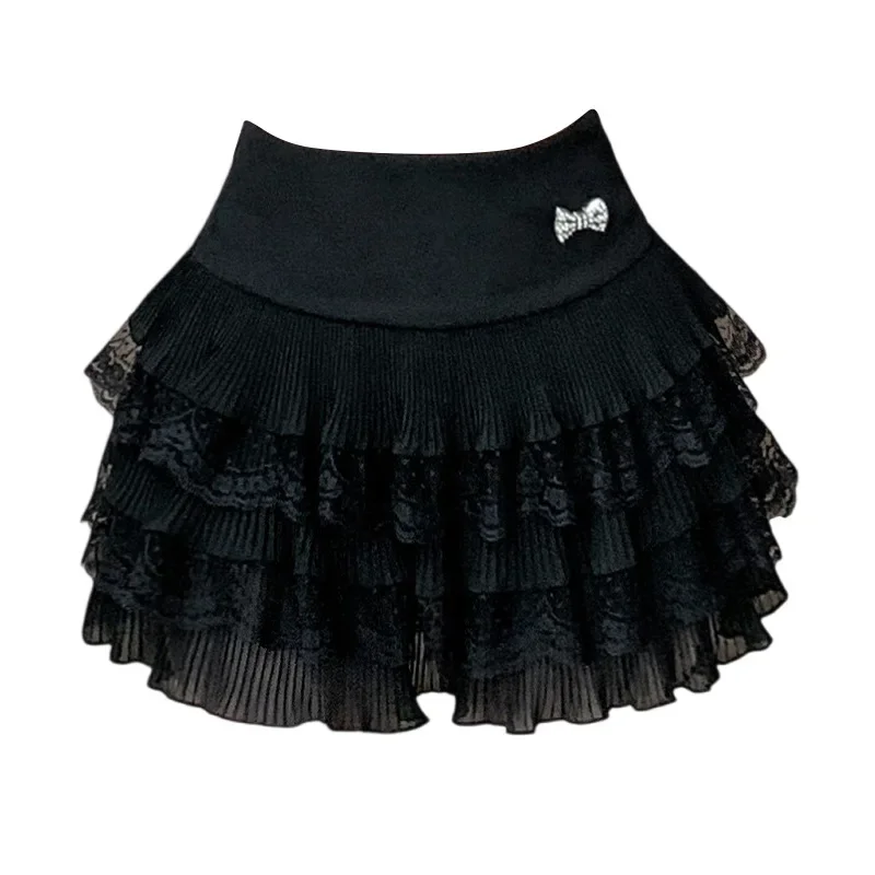 لوليتا عادية الحلو نمط المرأة كعكة تنورة 2024 جديد Kawaii الصيف تنورة قصيرة أسود أبيض الدانتيل كشكش حافة موضة الاتجاه تنورة