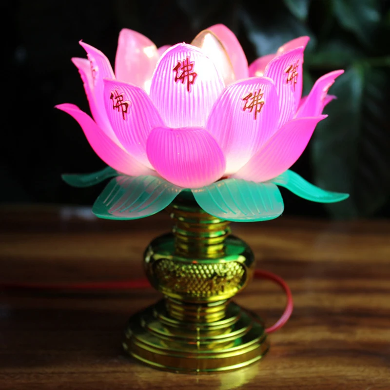 Lámpara de loto de budismo, exquisita Veilleuse, ceremonia budista solemne, adoración de Buda, decoración de templo budista