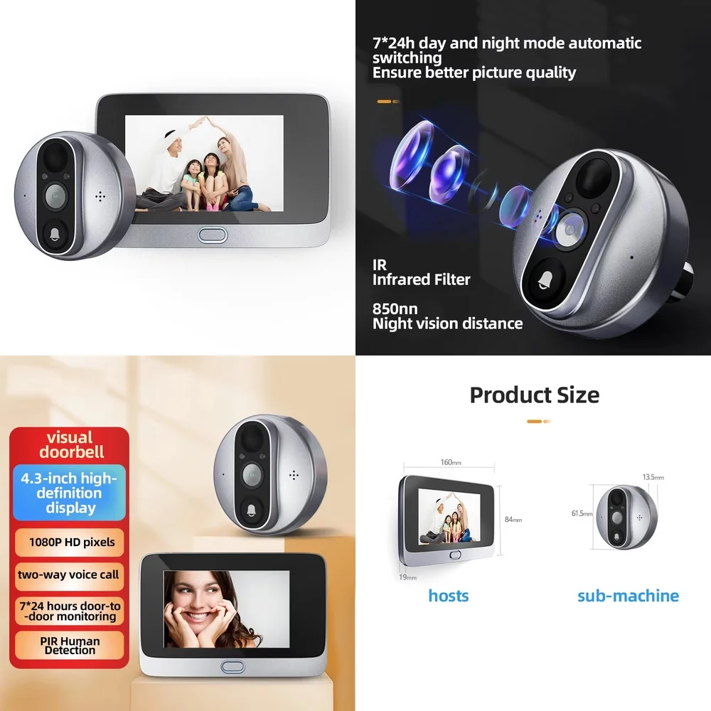 

Built-in Battery Night Vision Digital Smart Hidden Door Peephole with for Smart Doorbell for Home Security System for