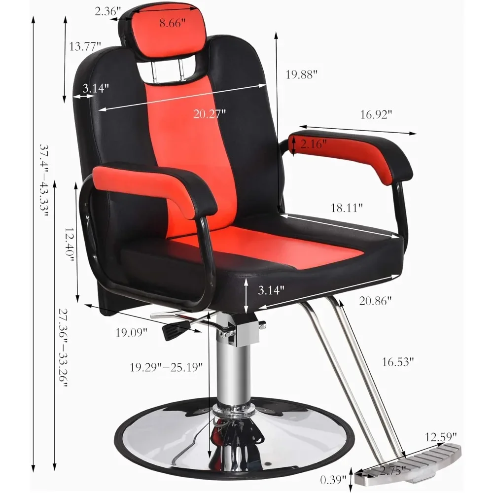 XMSJ Barber Chair, Reclining Salon Chairs, Hydraulic Barber Chairs, Salon Styling, Weight Capacity 330 Lbs, Shampoo Salon Chair