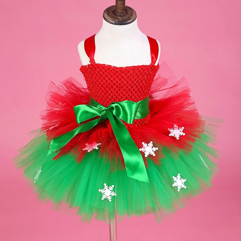 Baby Girls Christmas Dress Snowflake Kids Tulle Tutu Dress Fancy Princess Elf Costume Xmas Party New Year Children Clothing 1-14