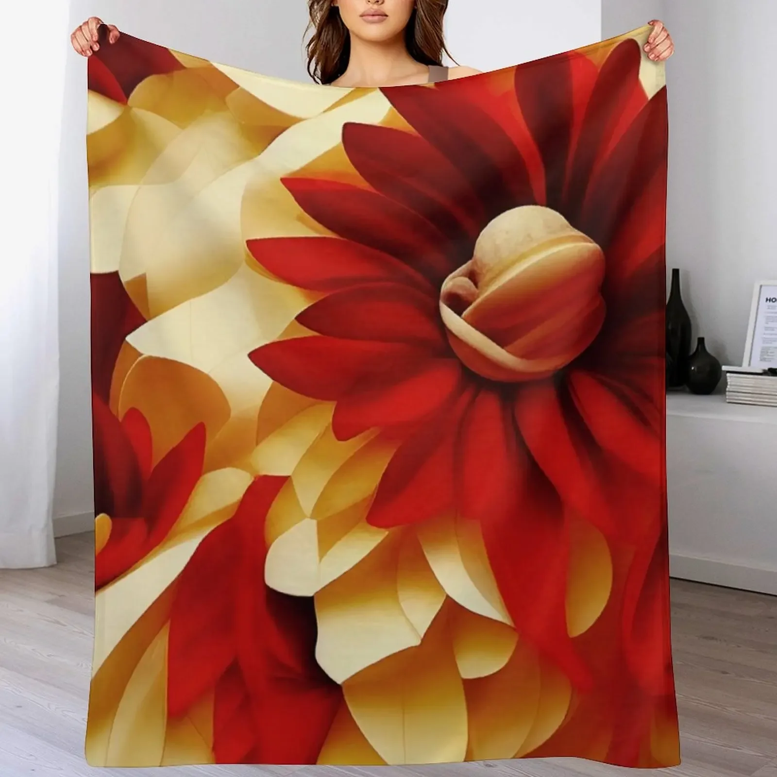 

Red and Yellow Floral Sculpture Throw Blanket Decorative Sofas Soft Plush Plaid Cute Plaid Summer Blankets