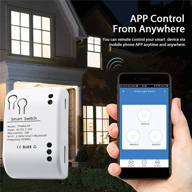 【New User Coupon】3X 1CH RF Switch 7-32V AC DC WIFI Tuya Remote Control 433 Light Switch 10A Rele Relay Self-Locking Interlock In